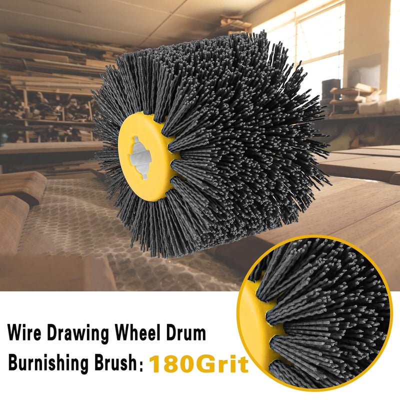 Shineboc Abrasive Nylon Wire Drawing Wheel Drum Brushes, 180 Grit 120x100mm Wheel Drum Burnishing Tool Polishing Brush Wooden Wheels for Wood Furniture Working Surface Conditioning Tool - Image 2